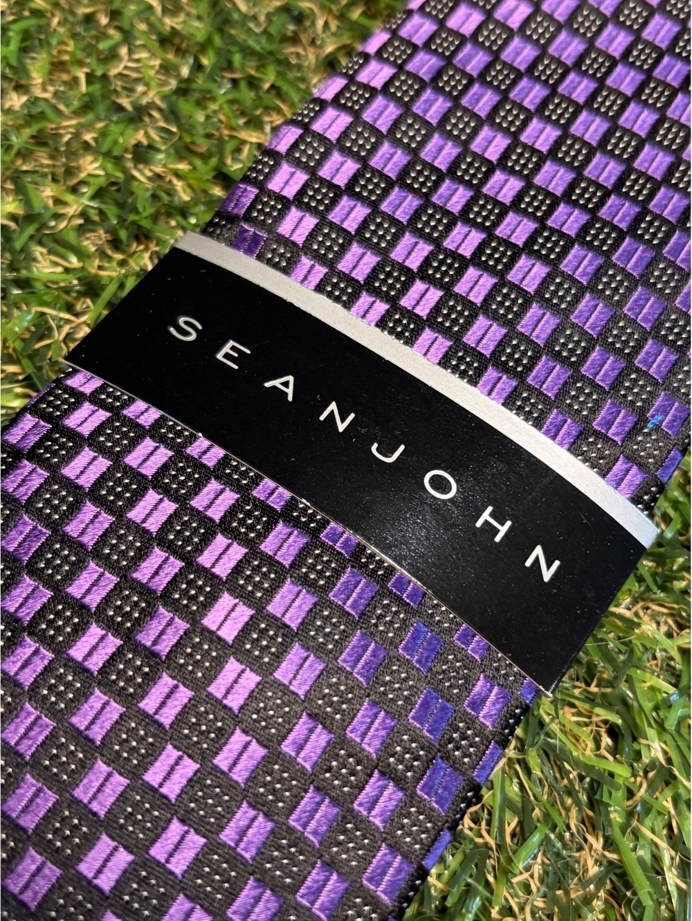Sean John Purple and Black Checkered Tie